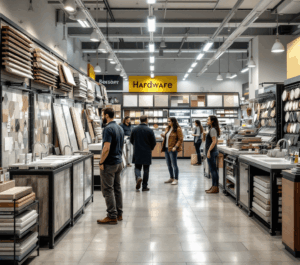 com clientes e vendedores atendendo,