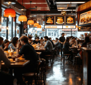 com clientes e vendedores atendendo,